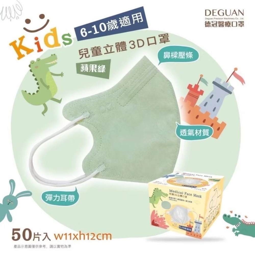 省荷包市集【德冠】3D立體醫用口罩 3D兒童醫用口罩  幼童3D立體口罩 醫療口罩 全年齡  50入台灣製-規格圖11