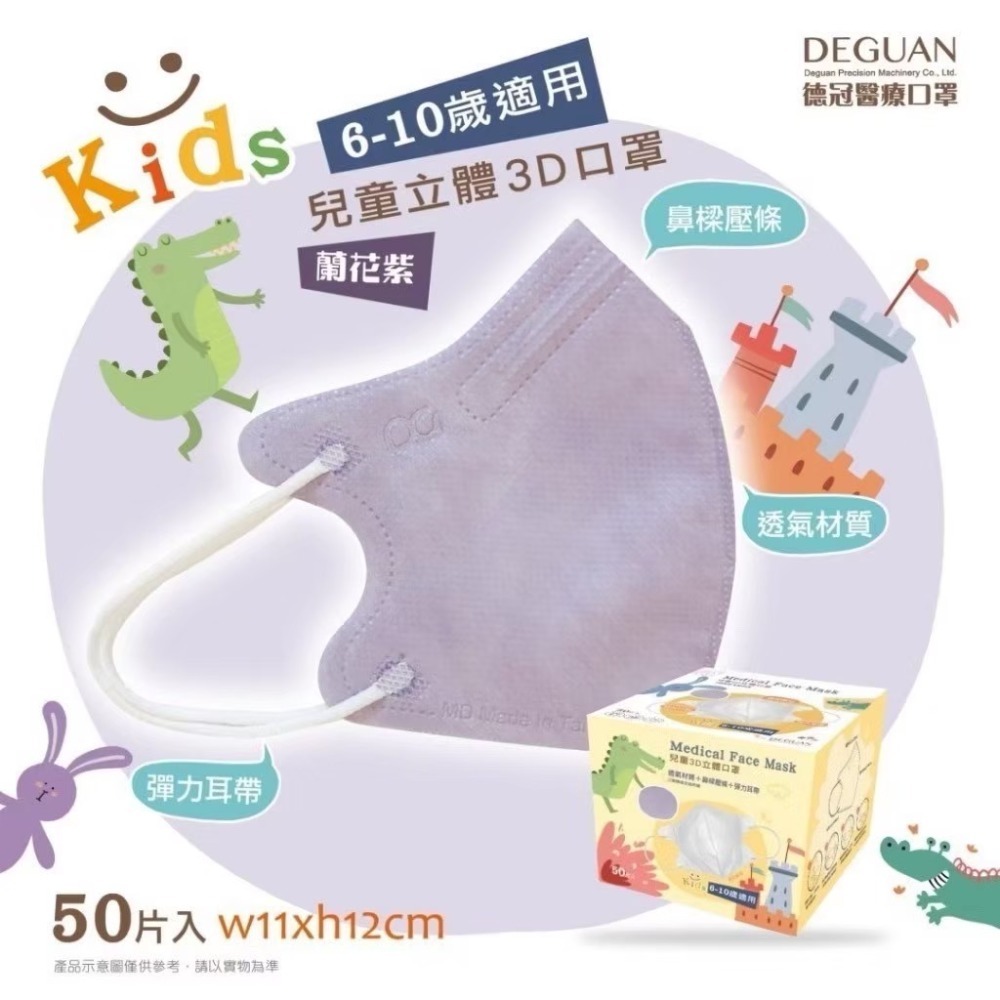 省荷包市集【德冠】3D立體醫用口罩 3D兒童醫用口罩  幼童3D立體口罩 醫療口罩 全年齡  50入台灣製-規格圖11