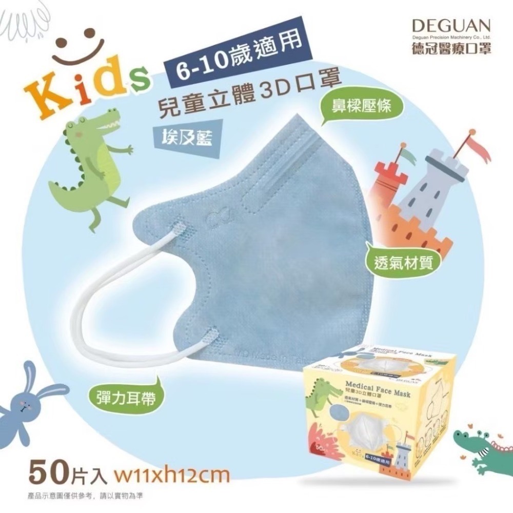 省荷包市集【德冠】3D立體醫用口罩 3D兒童醫用口罩  幼童3D立體口罩 醫療口罩 全年齡  50入台灣製-規格圖11