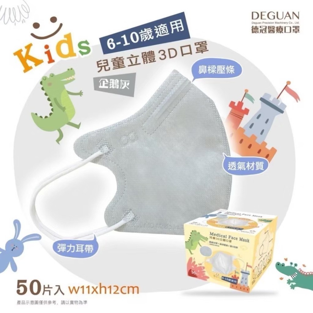 省荷包市集【德冠】3D立體醫用口罩 3D兒童醫用口罩  幼童3D立體口罩 醫療口罩 全年齡  50入台灣製-規格圖11