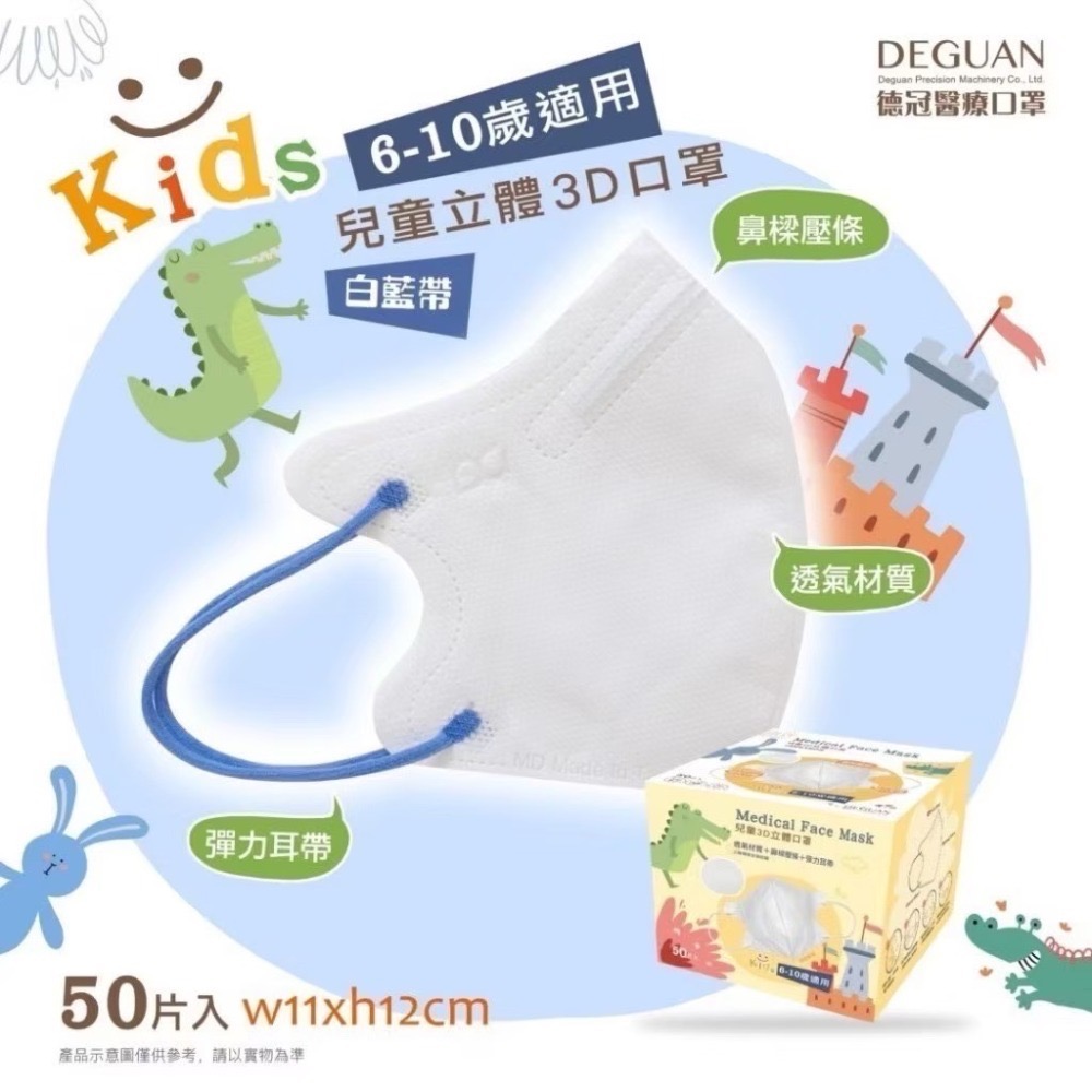 省荷包市集【德冠】3D立體醫用口罩 3D兒童醫用口罩  幼童3D立體口罩 醫療口罩 全年齡  50入台灣製-規格圖11
