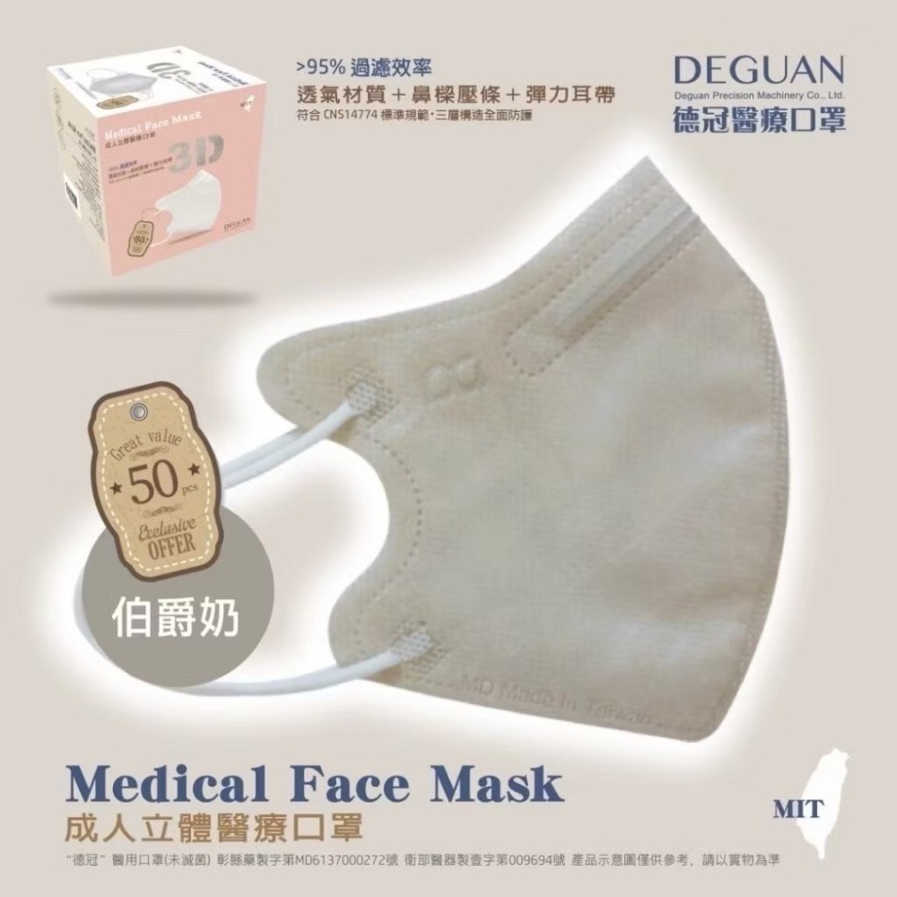 省荷包市集【德冠】3D立體醫用口罩 成人 醫療口罩  50入 台灣製-細節圖5