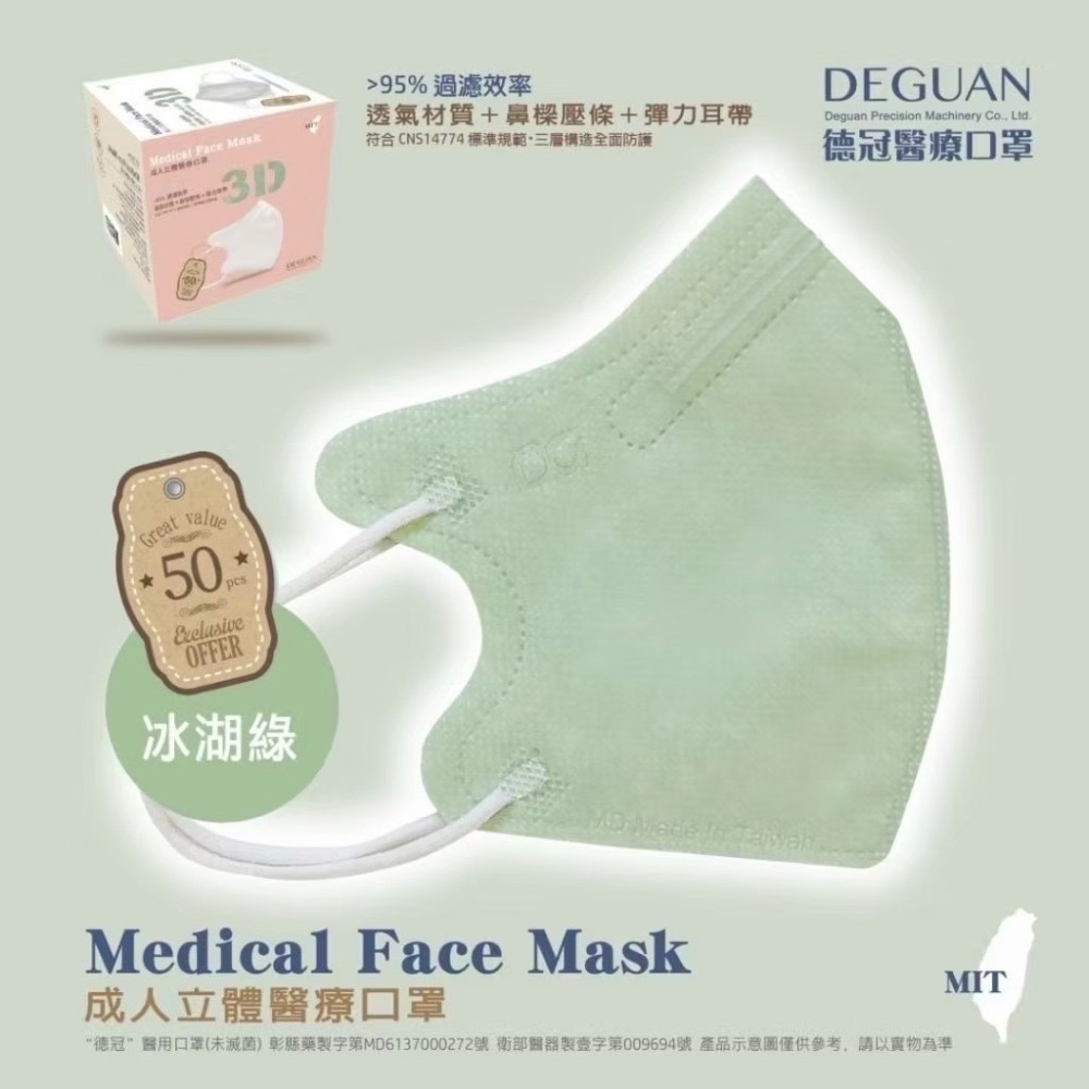 省荷包市集【德冠】3D立體醫用口罩 成人 醫療口罩  50入 台灣製-細節圖11