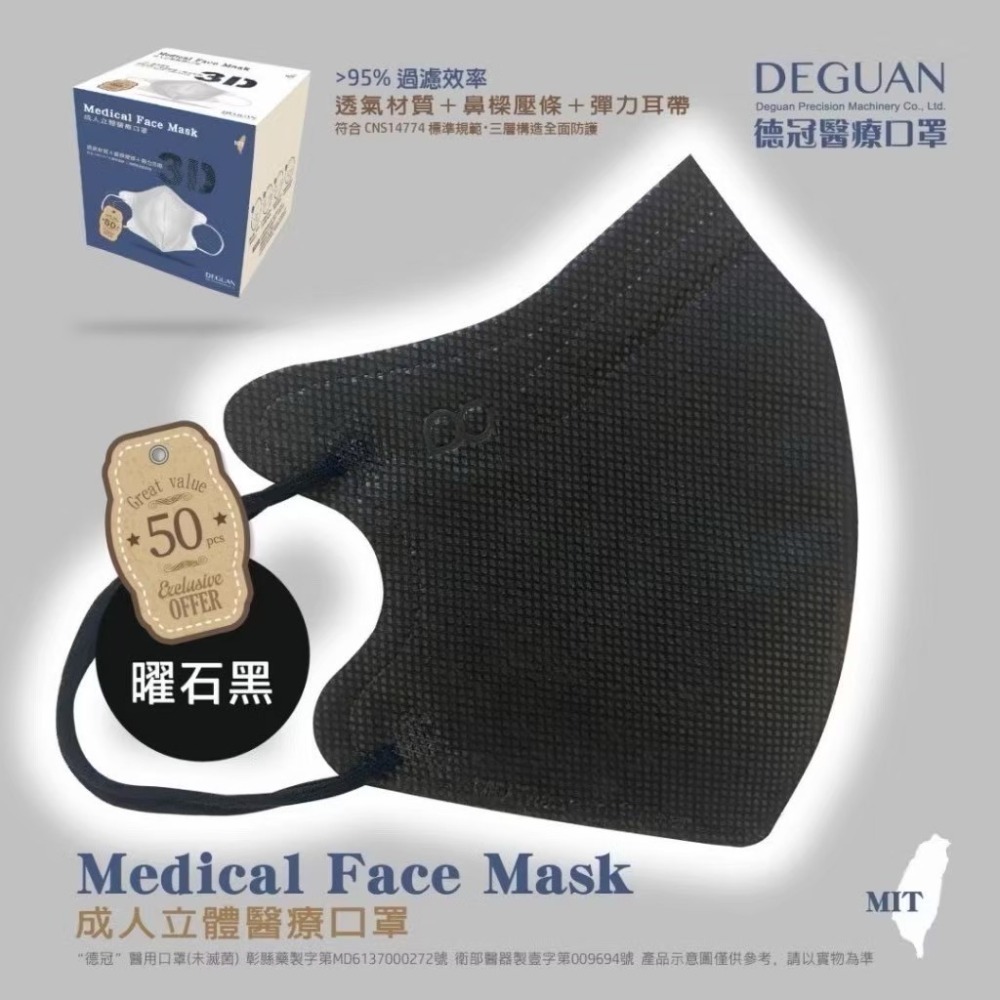 省荷包市集【德冠】3D立體醫用口罩 成人 醫療口罩  50入 台灣製-規格圖11