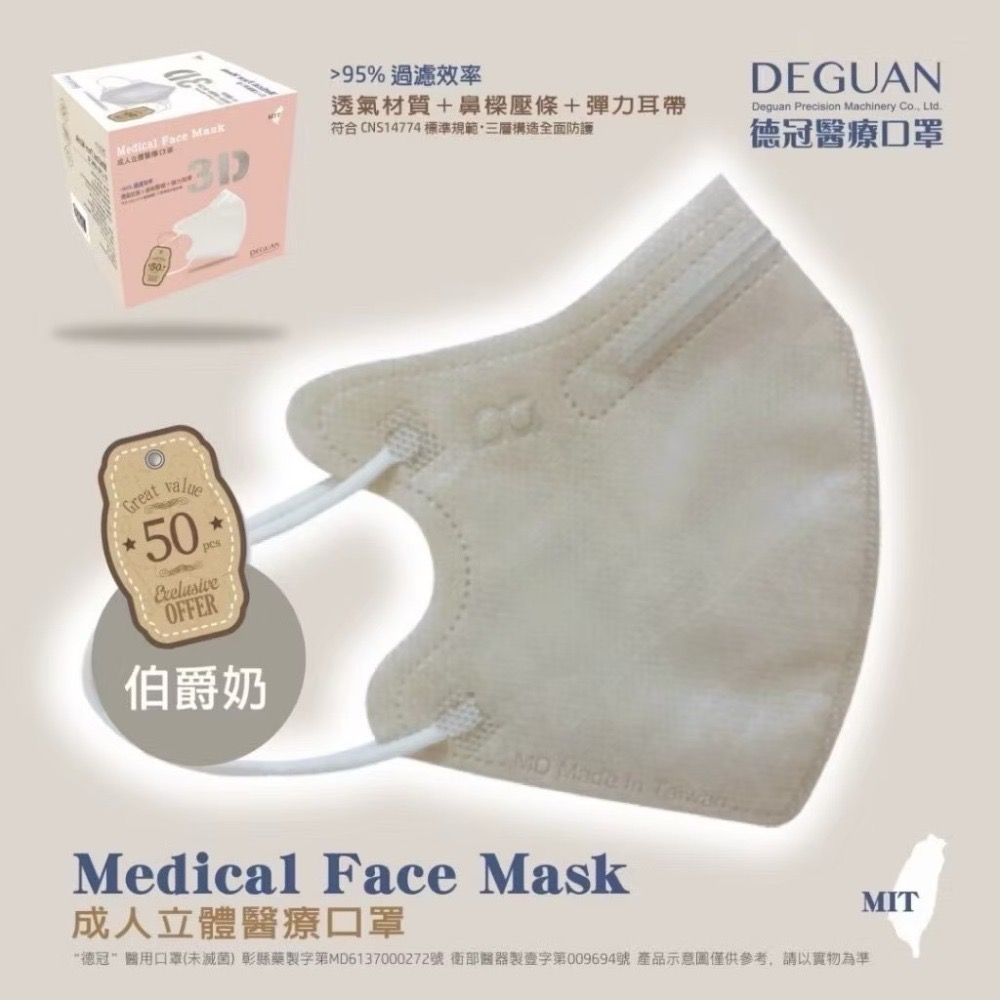省荷包市集【德冠】3D立體醫用口罩 成人 醫療口罩  50入 台灣製-規格圖11
