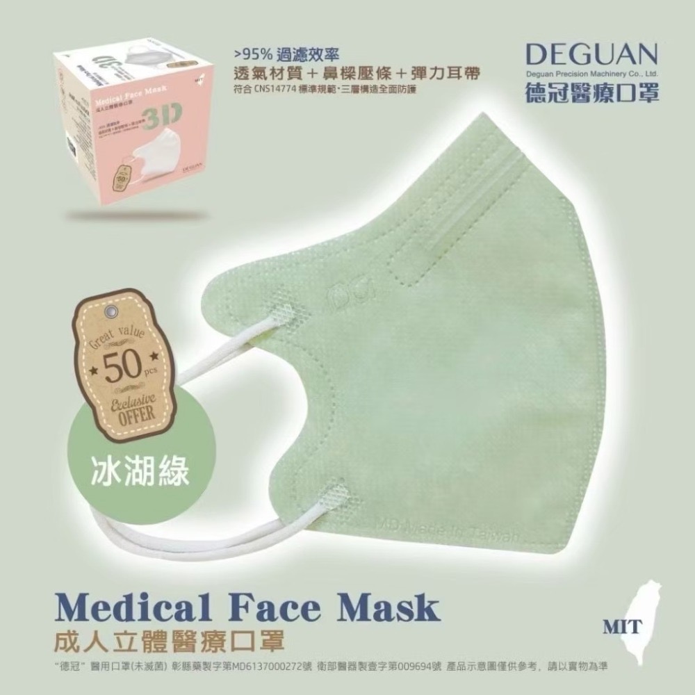 省荷包市集【德冠】3D立體醫用口罩 成人 醫療口罩  50入 台灣製-規格圖11