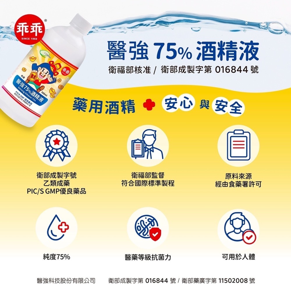 【限時購】醫強Ｘ乖乖 75%酒精 6瓶乖乖招財＋6瓶一般+酒精專用噴槍x2-細節圖4