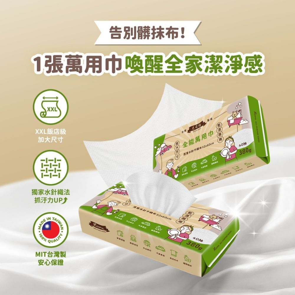 省荷包市集【KESPOL克司博】抹布 擦拭布 全能萬用巾 乾濕兩用 家居清潔 40抽/包-細節圖3