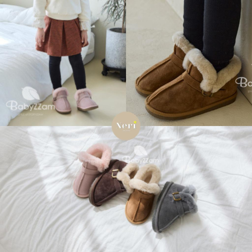 韓國代購-BABYZZAM 毛毛扣環造型雪靴 保暖 魔鬼氈 韓國雪靴 韓國童鞋 韓國直送 14cm-22cm