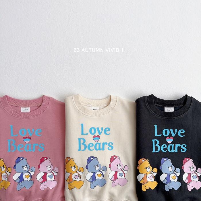 韓國代購-VIVID🌟粉S現貨🌟三隻小熊LOVE BEAR大學T-3色CARE BEAR幼兒園穿搭韓國製童裝連線-細節圖2