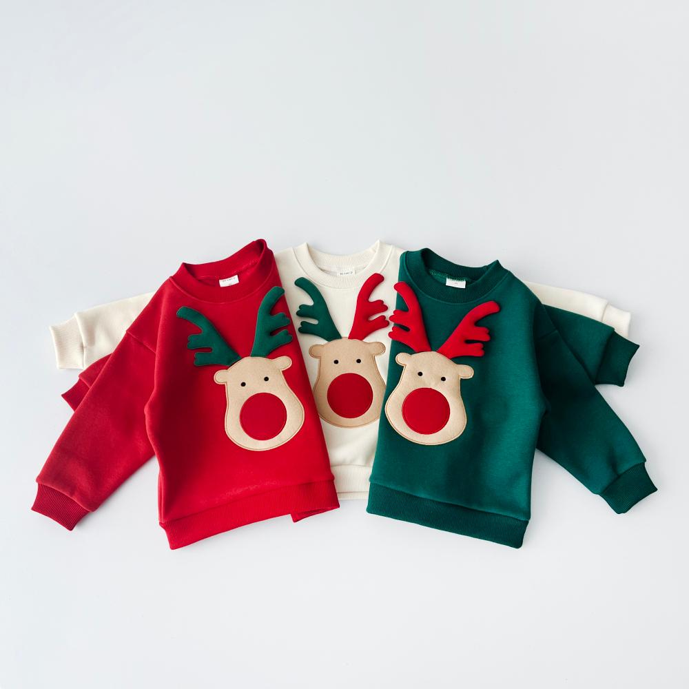 韓國代購-pit a pat 聖誕紅鼻子麋鹿刷毛上衣 兄弟裝 兄妹裝 姊弟裝 姊妹裝 耶誕節 韓國空運 3色-細節圖2