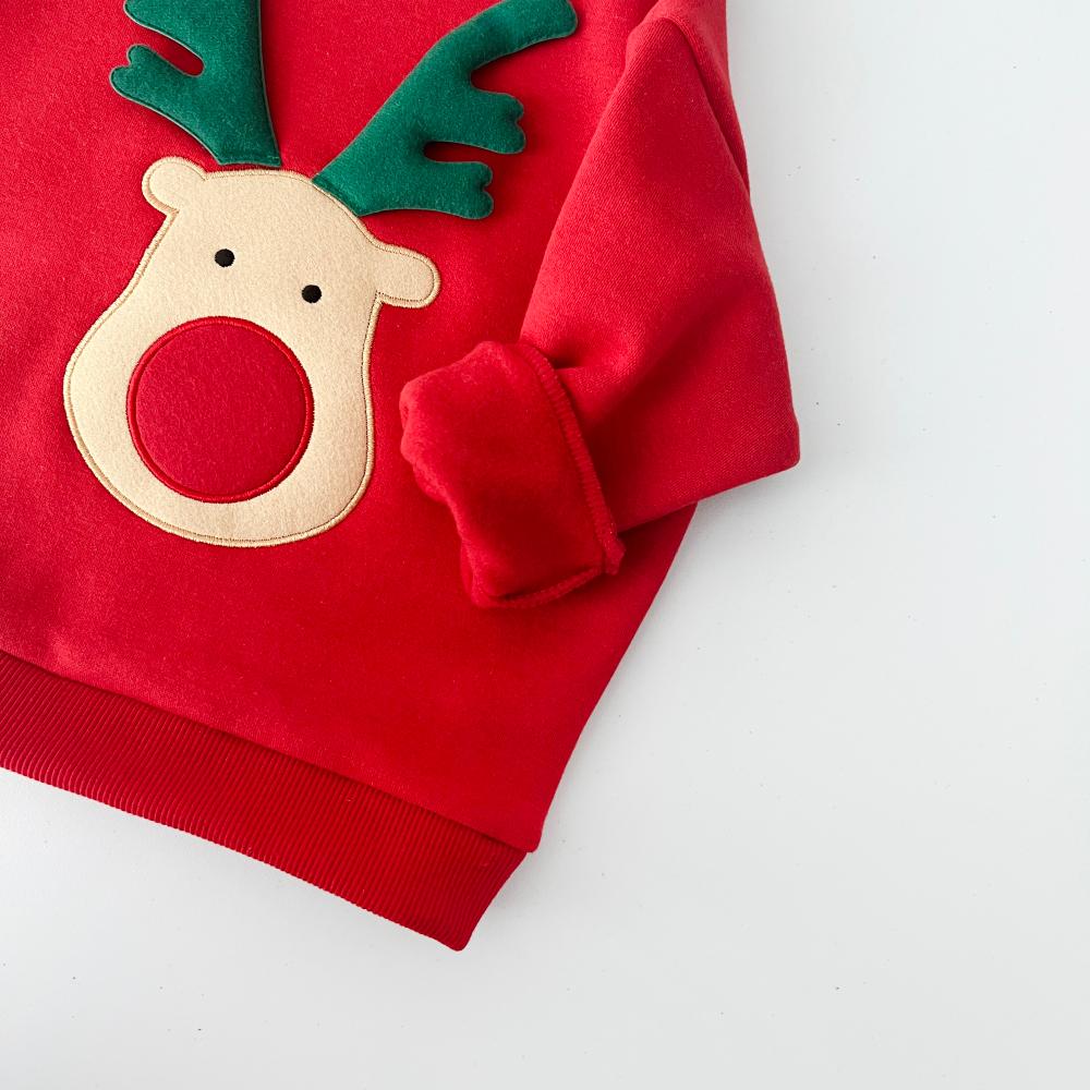 韓國代購-pit a pat 聖誕紅鼻子麋鹿刷毛上衣 兄弟裝 兄妹裝 姊弟裝 姊妹裝 耶誕節 韓國空運 3色-細節圖3
