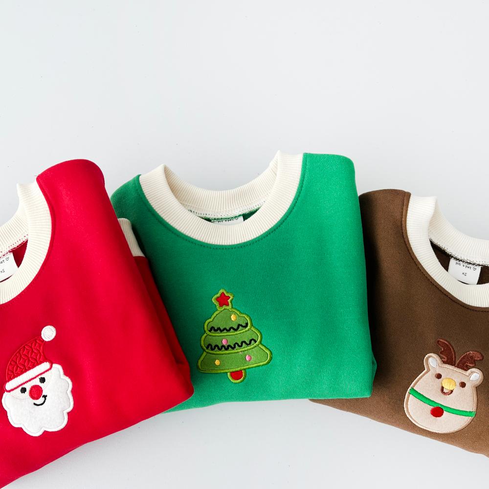 韓國代購-pit a pat 聖誕節刷毛上衣3色 聖誕老公公 聖誕樹  麋鹿 兄妹裝 姊弟裝 姊妹裝  韓國空運童裝-細節圖4