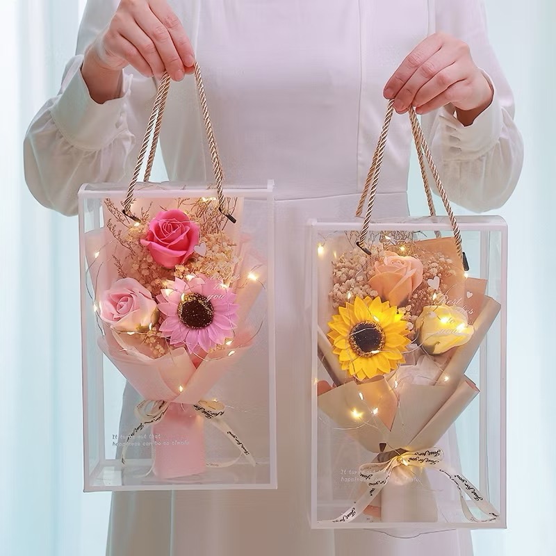 禮盒花束 玫瑰香皂花束 滿天星花束  向日葵 玫瑰花 畢業花束 告白七夕生日求婚 情人 教師節禮物 母親節禮物 提盒-細節圖2