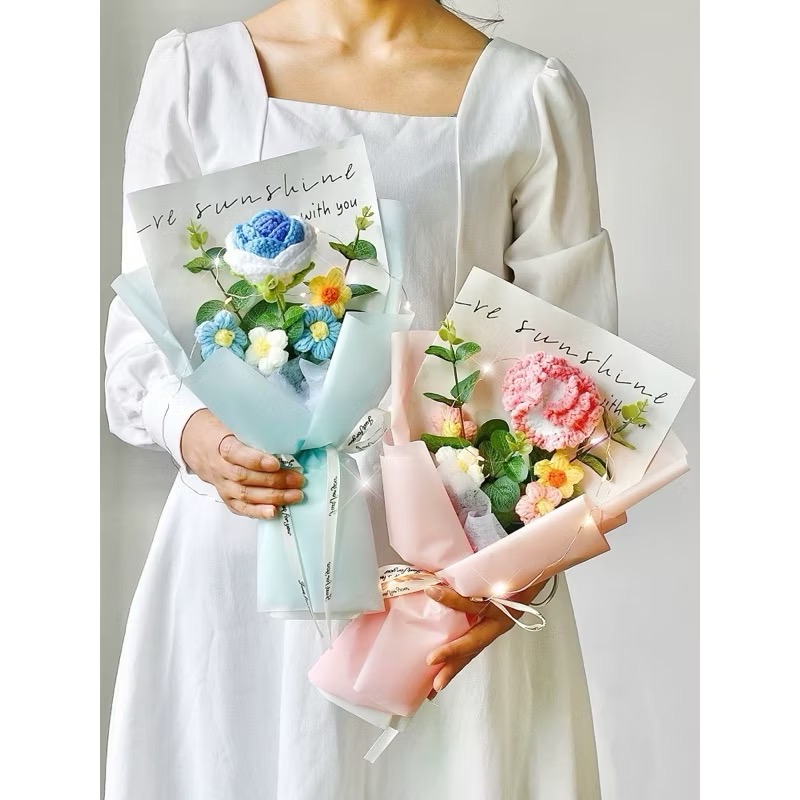 【奇趣生活】現貨獨家高品質 編織玫瑰花束 針織花 告白七夕情人節禮物 畢業花束 教師節禮物花束 向日葵-細節圖3