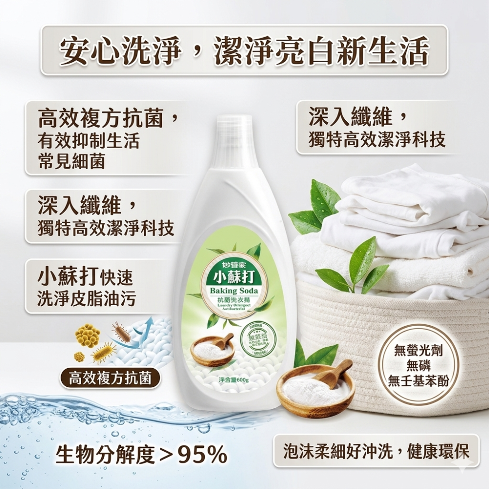 妙管家小蘇打抗菌洗衣精600g-細節圖2