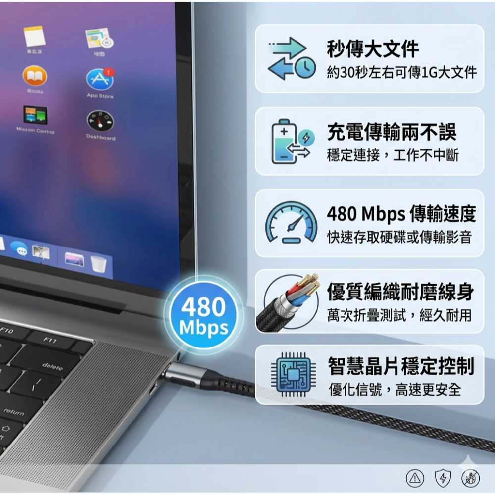 PD快充線 Type-C快充線｜ 240W/100W 5A高速傳輸數據線｜ 內置E-MARK晶片 筆電手機通用 ｜充電線-細節圖5