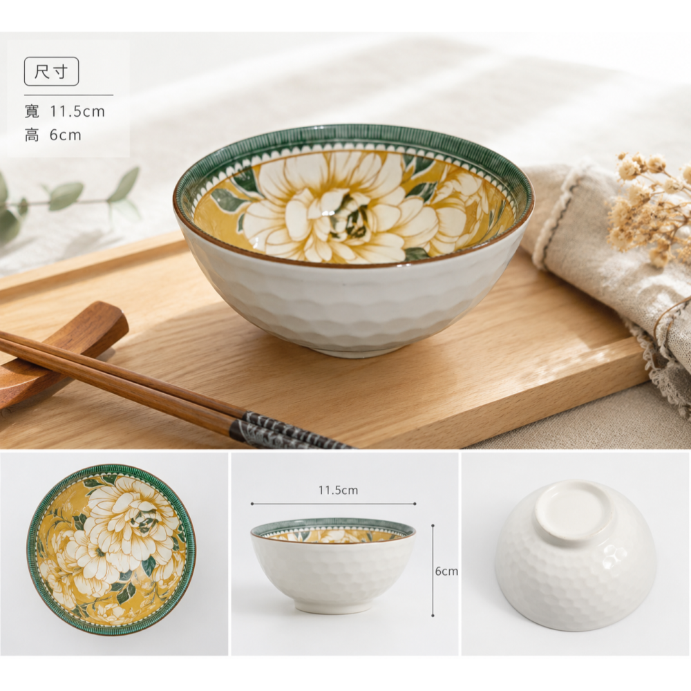 花開富貴陶瓷碗組 4入禮盒裝-細節圖2