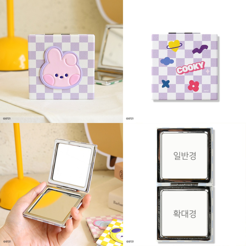 BT21 minini 皮製格紋雙面鏡-細節圖2