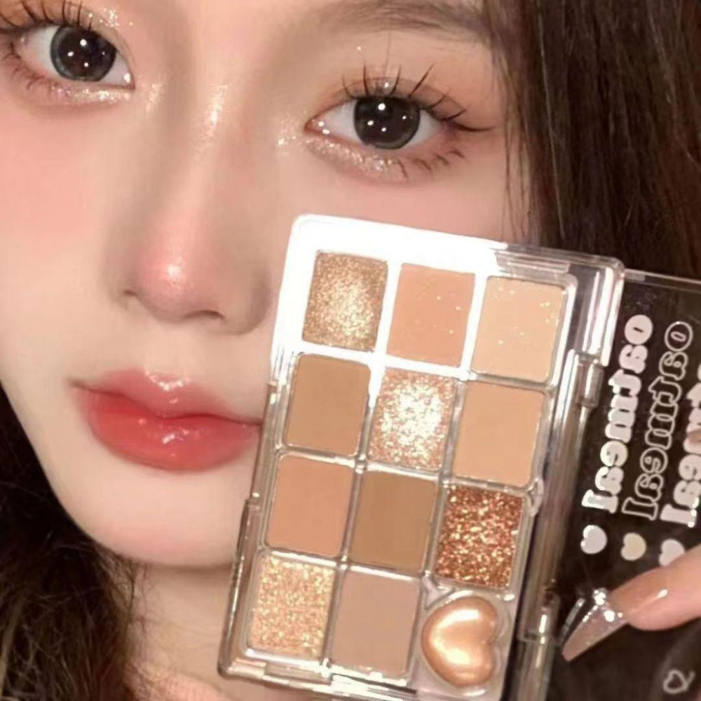 @台灣現貨 愛心眼影盤 大地色係【愛心十二色眼影盤】 漂亮眼影盤 漂亮眼妝 啞光奶茶色系 低飽和色系-細節圖6