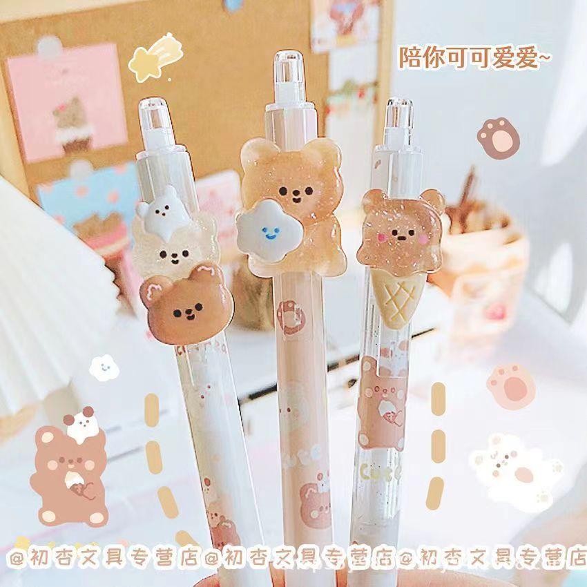 台灣現貨 甜筒萌小熊按動筆 小熊自動筆 學生 手帳筆 辦公 文具 手帳筆 黑筆 中性筆 小熊造型 軟糖小熊筆-細節圖3