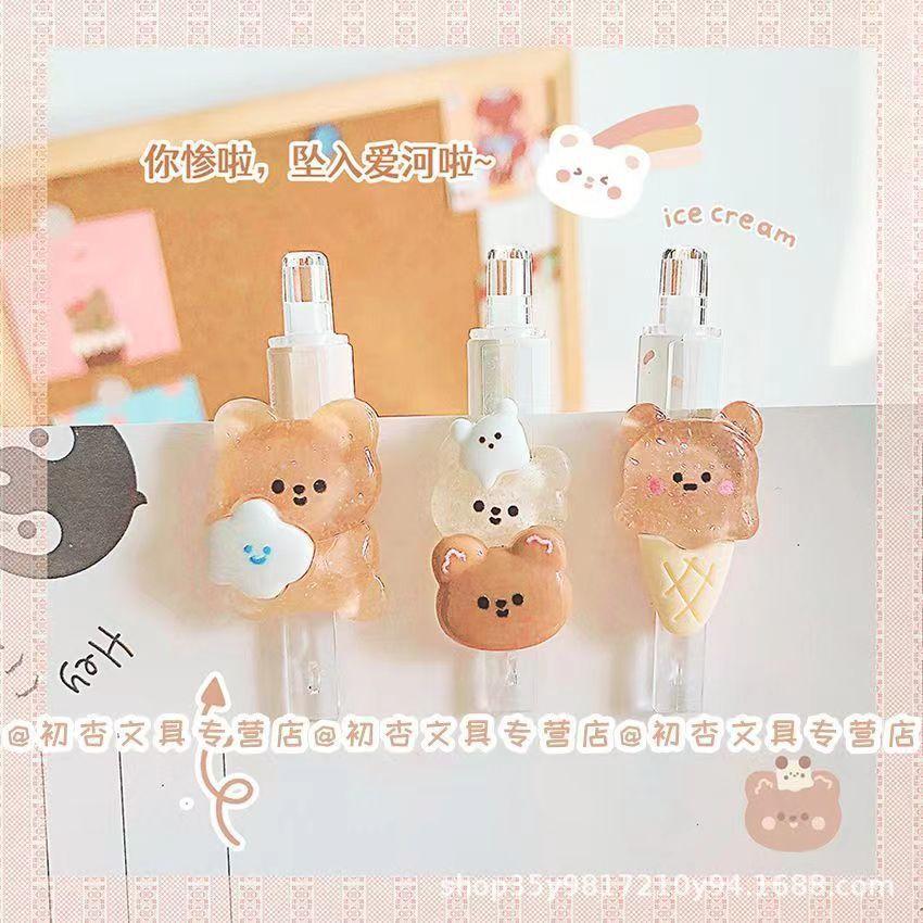 台灣現貨 甜筒萌小熊按動筆 小熊自動筆 學生 手帳筆 辦公 文具 手帳筆 黑筆 中性筆 小熊造型 軟糖小熊筆-細節圖5