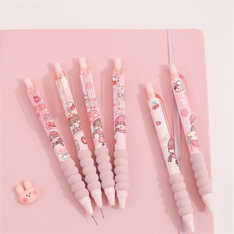 台灣現貨 小圓子櫻桃派高顏值粉色少女軟綿護套自動鉛筆 小學生各年級適用-細節圖4