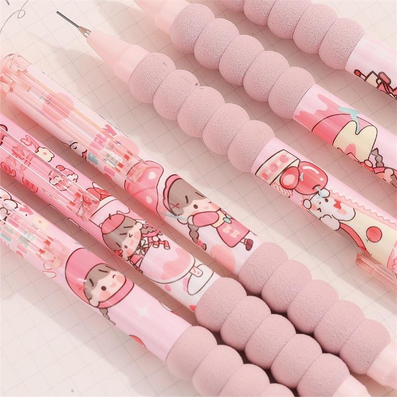 台灣現貨 小圓子櫻桃派高顏值粉色少女軟綿護套自動鉛筆 小學生各年級適用-細節圖5