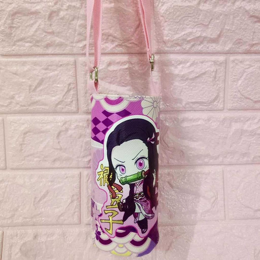 台灣現貨 鬼滅之刃 PU水壺套 環保飲料袋 杯套 斜跨水壺袋 鬼滅炭志郎彌豆子 學生用品 禮物-細節圖6
