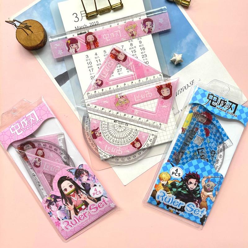 台灣現貨 鬼滅量角器四件套 鬼滅之刃 量角器 直尺套尺四件套 三角板 學習 文具-細節圖5