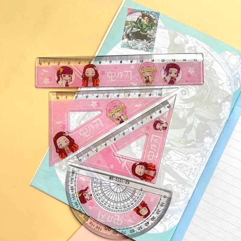 台灣現貨 鬼滅量角器四件套 鬼滅之刃 量角器 直尺套尺四件套 三角板 學習 文具-細節圖7
