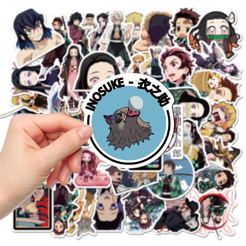台灣現貨 鬼滅之刃 防水貼紙 50/100張不重複 裝飾 文具 行李箱貼紙 筆電貼紙 炭治郎 彌豆子 善逸-細節圖3