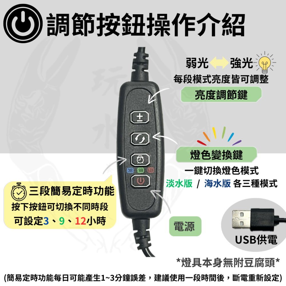 「玩水養蝦人」多功能小夾燈 UP 雅柏 USB 夾燈 燈具 中夾 側夾 水草燈 增豔燈 藍燈 藍白燈 海水 定時 調光-細節圖4