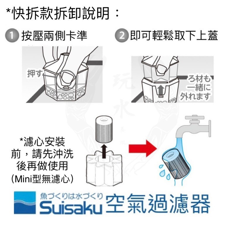 「玩水養蝦人」內置空氣過濾器 Suisaku 水作 防啃水妖精 水中過濾器 打氣機 增氧 氣動式培菌 活性碳-細節圖3