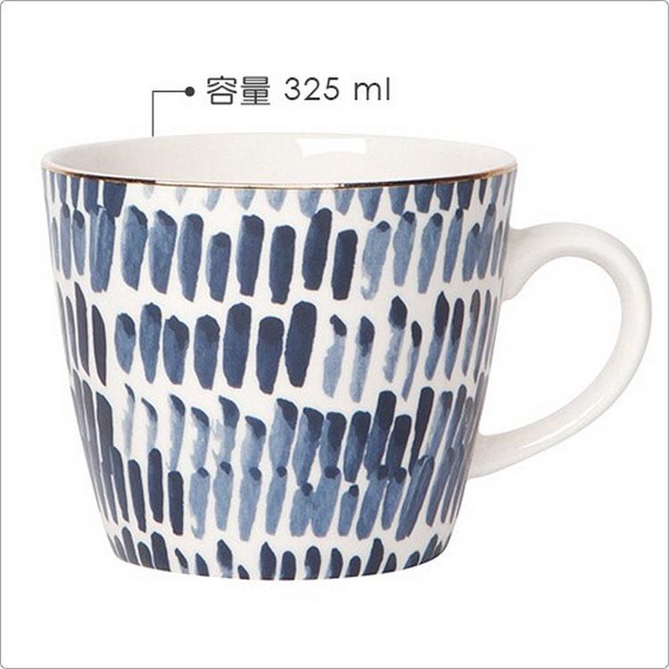 《NOW》金邊馬克杯(靛藍直紋325ml) | 水杯 茶杯 咖啡杯-細節圖3