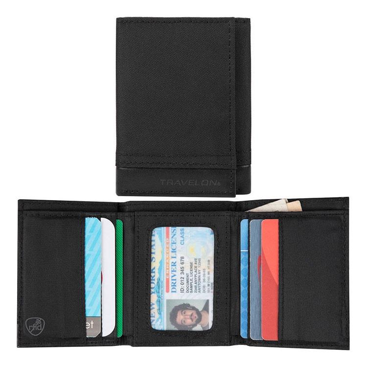 《TRAVELON》拼接三折式短夾(黑) | 中夾錢包 短夾錢包 皮包 零錢包-細節圖2