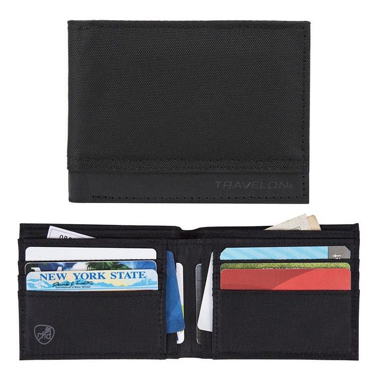 《TRAVELON》皮革拼接兩折短夾(黑) | 中夾錢包 短夾錢包 皮包 零錢包-細節圖2