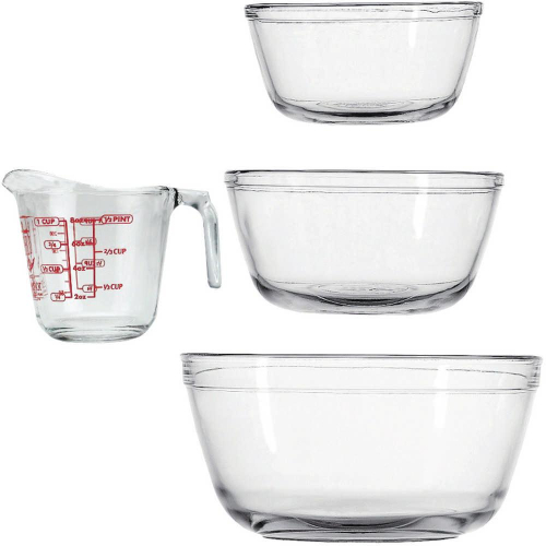 《Anchor Hocking》玻璃調理盆3件+量杯 | 攪拌盆 料理盆 洗滌盆 備料盆