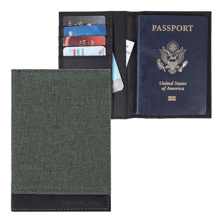 《TRAVELON》皮革拼接護照夾(蒼綠) | RFID防盜 護照保護套 護照包 多功能收納包-細節圖2