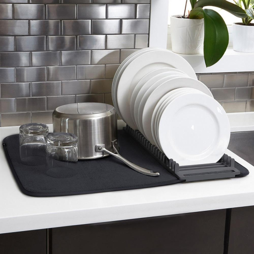 《Umbra》吸水墊+碗盤瀝水架(墨黑) | 餐具 碗盤收納架 流理臺架