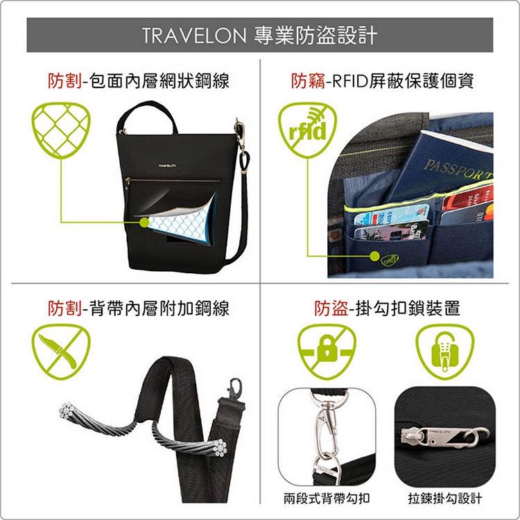 《TRAVELON》Parkview防盜HOBO包(黑) | 側背包 斜背包 背帶包 防割防搶-細節圖8