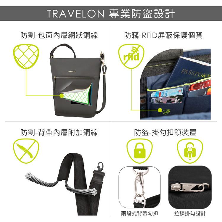 台灣現貨 美國《TRAVELON》Boho雙層防盜後背包(格紋灰) | 雙肩包 學生包 旅行包 防割防搶-細節圖7