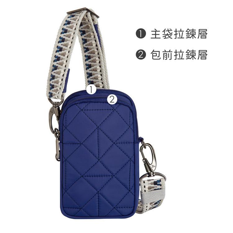 台灣現貨 美國《TRAVELON》Boho雙層防盜斜背小包(格紋藍) | 側背包 斜肩包 手機包 背帶包 防割防搶-細節圖3