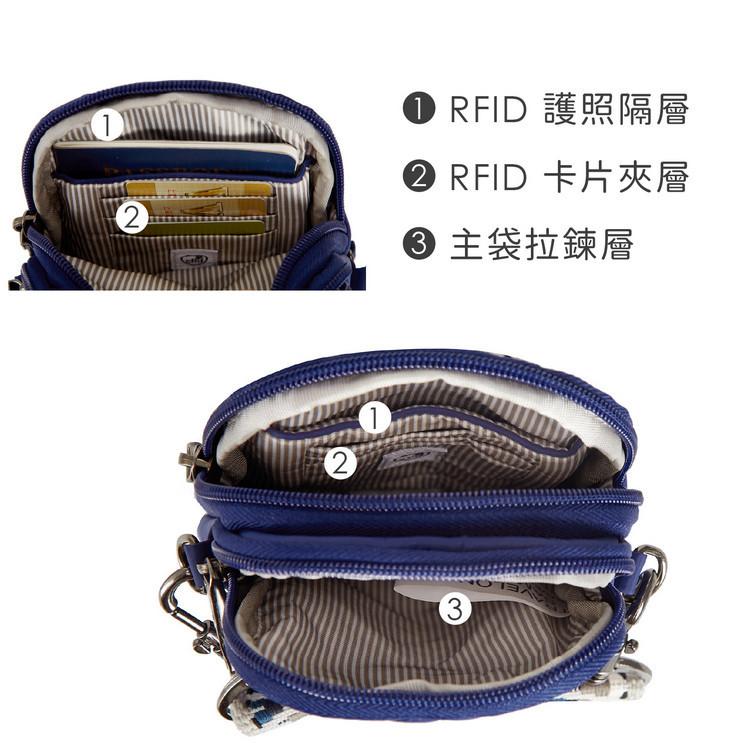 台灣現貨 美國《TRAVELON》Boho雙層防盜斜背小包(格紋藍) | 側背包 斜肩包 手機包 背帶包 防割防搶-細節圖5