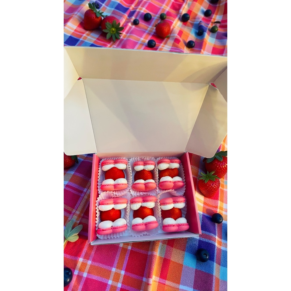 【想,吃什麼】心型日本熊本草莓馬卡龍6入-細節圖2