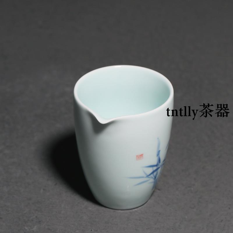 【現貨免運】手繪影青瓷公道杯 陶瓷公茶器勻杯 德化茶具-細節圖2
