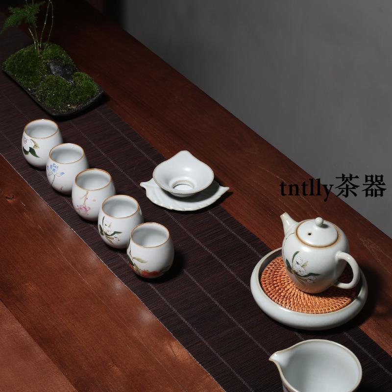 【現貨免運】汝窯開片仿古茶杯套裝 陶瓷功夫品茗杯禮盒裝茶具主人杯 德化茶具-細節圖3