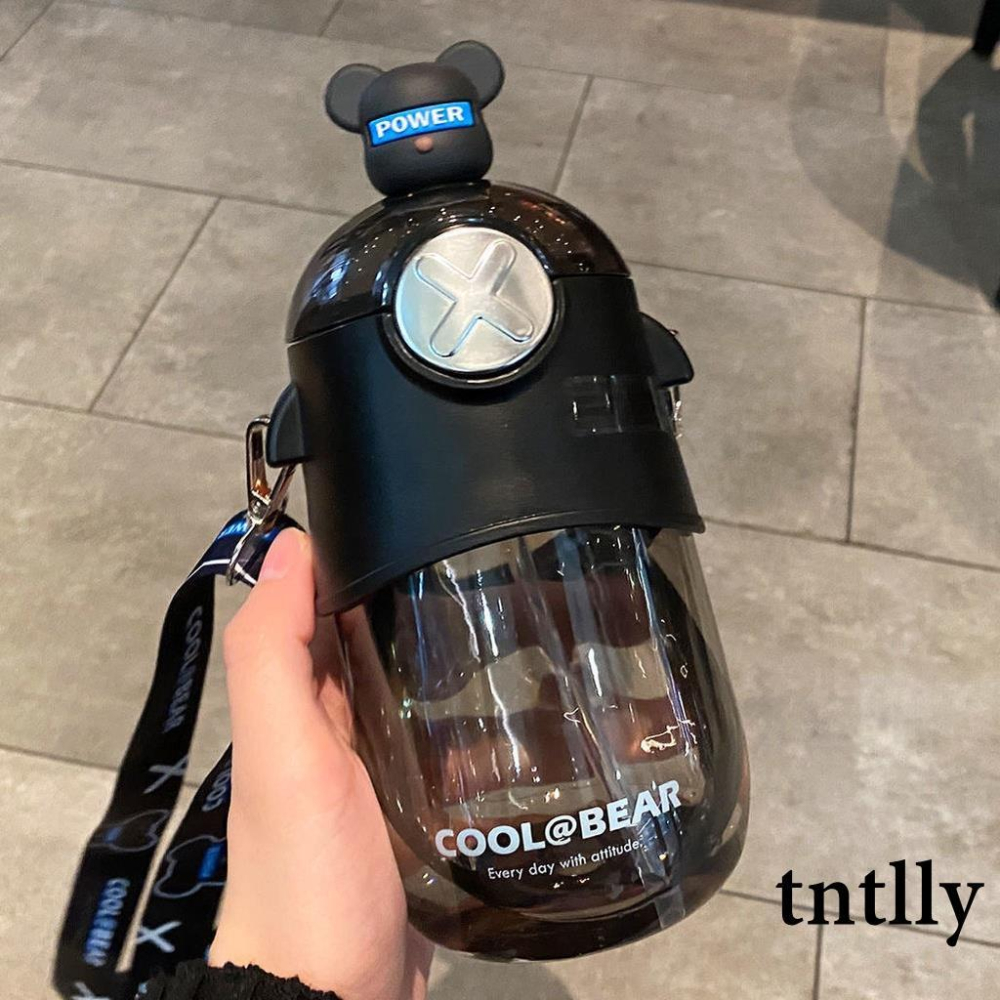 ☕下殺價 新款高顏值水壺 高質感暴力熊卡通胖胖杯 便攜tritan水壺 吸管揹帶水壺 隨行杯-細節圖2