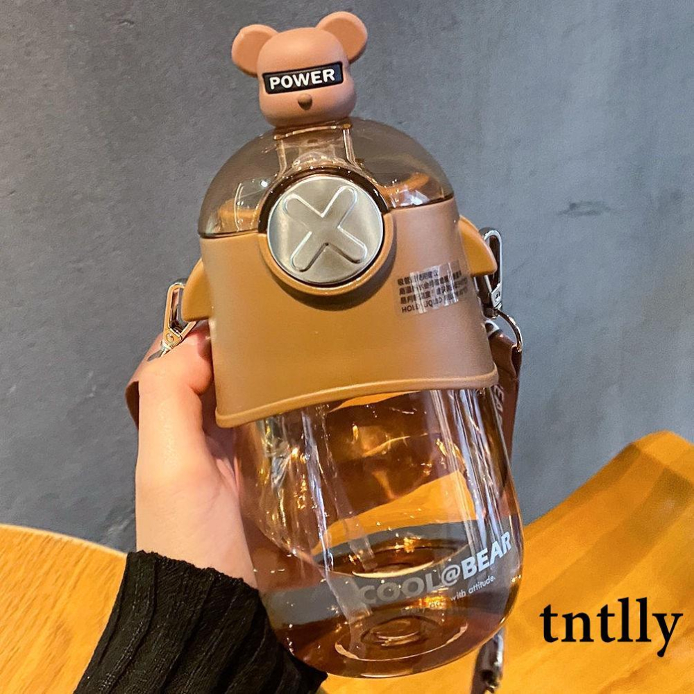 ☕下殺價 新款高顏值水壺 高質感暴力熊卡通胖胖杯 便攜tritan水壺 吸管揹帶水壺 隨行杯-細節圖4