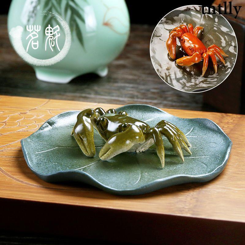 ☕茶具 禮盒裝紫砂變色荷葉螃蟹茶寵可養茶桌茶盤擺件茶藝茶玩茶道配件-細節圖6